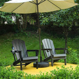 HDPE Foldable Adirondack Chair Outside with Cup Holder, Composite Outdoor Chairs with Wood Texture, Black - Photo 4