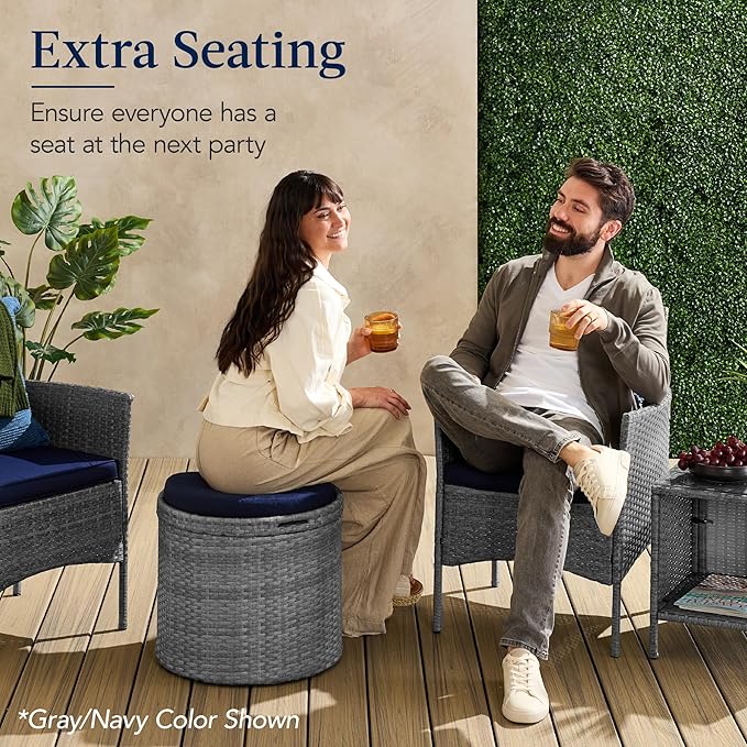 Best Choice Products Round Wicker Ottoman, Multipurpose Outdoor Furniture for Patio, Backyard, Additional Seating - Photo 4