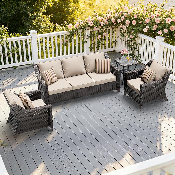4 Pieces Patio Conversation Furniture Set - 1 Sofa, 2 Armchairs, 1 Side Table - Photo 5
