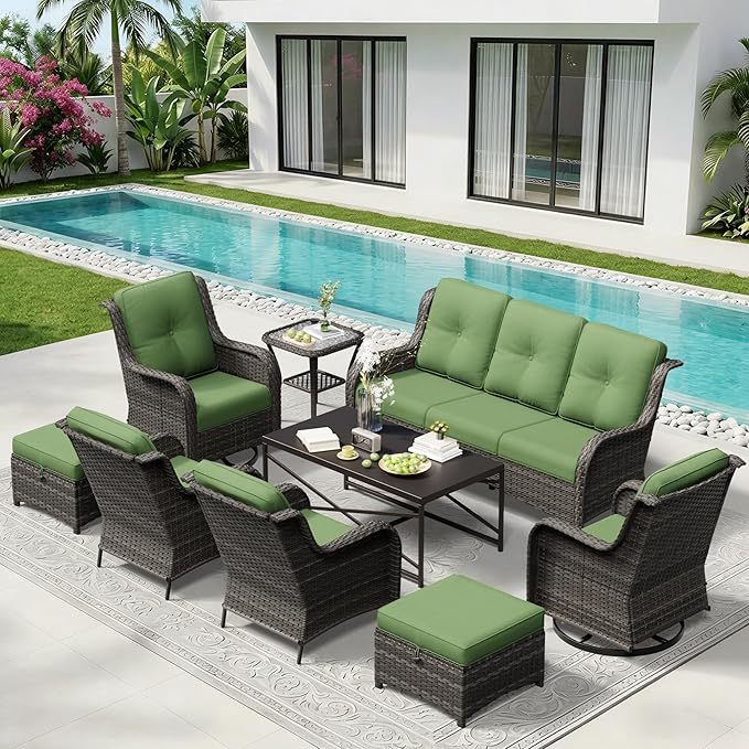 9 Piece Outdoor Wicker Patio Furniture Set, Patio Chairs Set with Thickened Olefin Cushions, High Back and Deep Seating - Photo 9