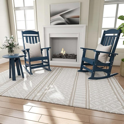 Outdoor Rocking Chairs Set of 6, Oversized High Back Patio Rocking Chairs, All Weather Porch Rocking Chairs for Outside. Navy Blue