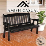 Amish Casual Heavy Duty 800 Lb Mission Pressure Treated Garden Bench with Cupholders (5 Foot, Semi-Solid Black Stain) - Photo 2