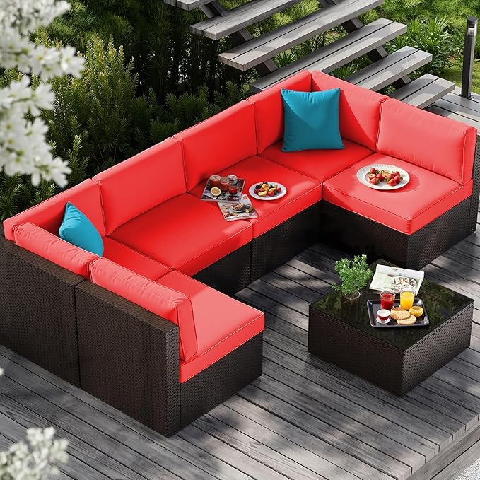 Vongrasig 7 Pieces Patio Furniture Sets, Outdoor All-Weather Wicker Patio Conversation Sets - Photo 2