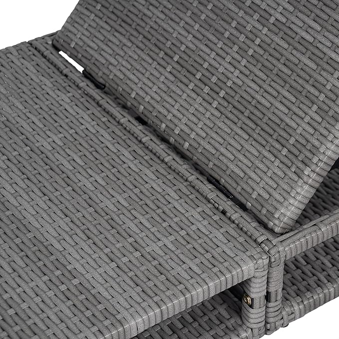 GDFStudio Chaise Lounge Outdoor Chairs Patio Lounge Chair Adjustable 6-Position PE Rattan Wicker Backrest Recliner Full Flat Tanning Sunbathing Iron Reclining for Outside Beach Pool, Grey