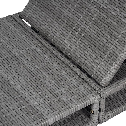 GDFStudio Chaise Lounge Outdoor Chairs Patio Lounge Chair Adjustable 6-Position PE Rattan Wicker Backrest Recliner Full Flat Tanning Sunbathing Iron Reclining for Outside Beach Pool, Grey