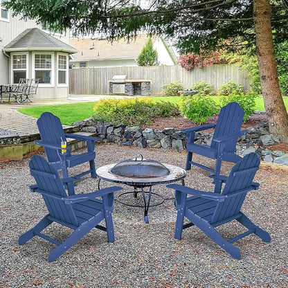Giantex Adirondack Chair, HDPE All-Weather Patio Chair with Built-in Cup Holder, Outside Composite Chairs, Lawn Chair for Campfire, Deck, Garden, Yard, Balcony, Outdoor Fire Pit Chairs (2, Navy)