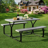 Giantex Picnic Table Bench Set Outdoor Camping All Weather Metal Base Wood-Like Texture Backyard Poolside Dining Party - Photo 2