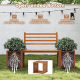 Outdoor Planter Box with Bench, Teak Oil Finish Wood Seat with 2 Open-Ended Base Garden Beds & Backrest - Photo 5