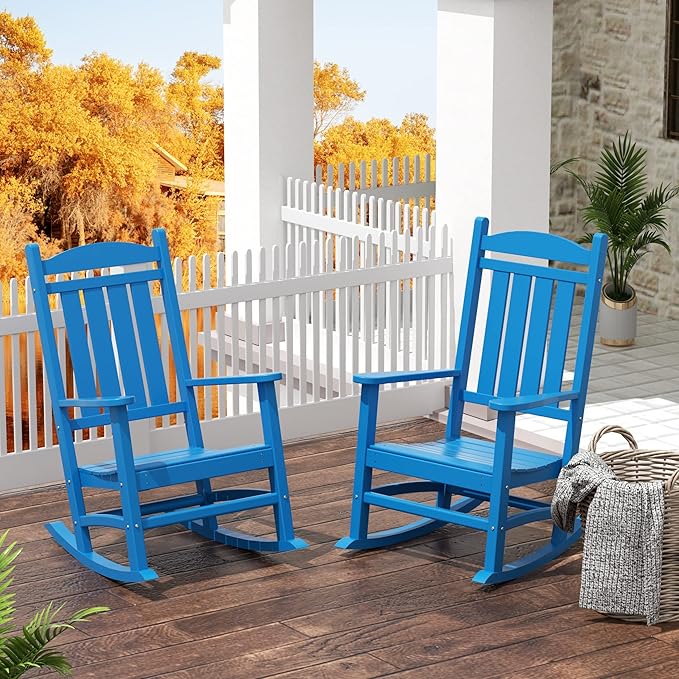 WestinTrends Malibu 3-Piece Set Outdoor/Patio Rocking Chairs (2 Seater), Pacific Blue