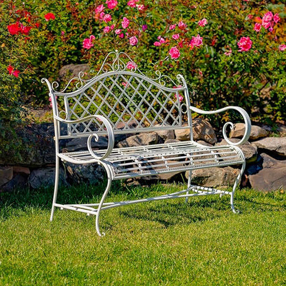 Zaer Ltd. Well Made Metal Garden Bench (Antique White)