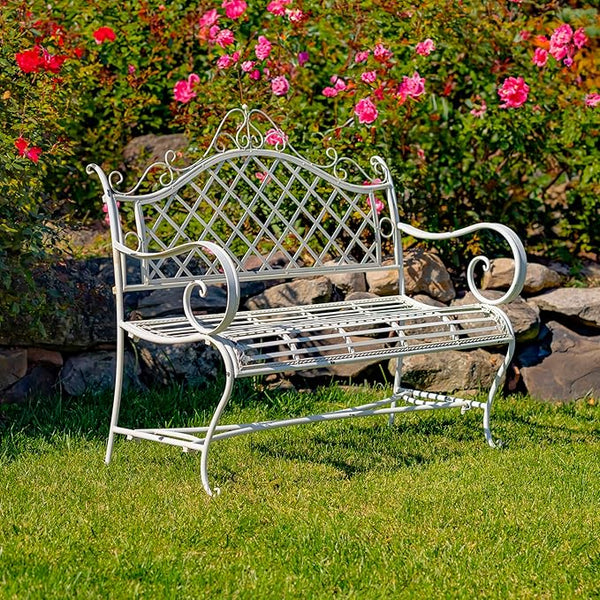Zaer Ltd. Well Made Metal Garden Bench (Antique White)