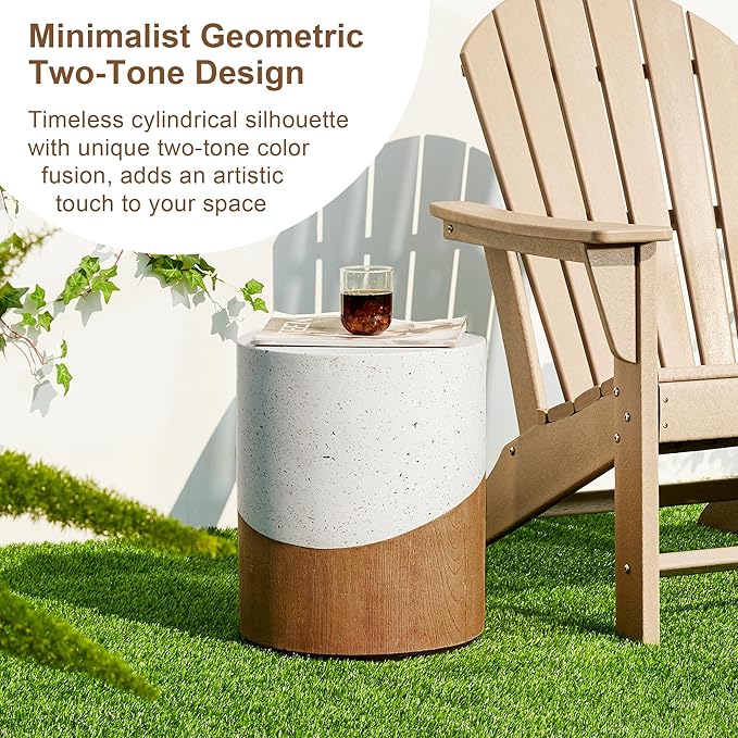 Giltzhome 17.25" H Decorative Garden Stool Set of 2, Faux Terrazzo End Table Planter Stand Accent Table for Garden Patio Lawn Home Indoor Outdoor,White