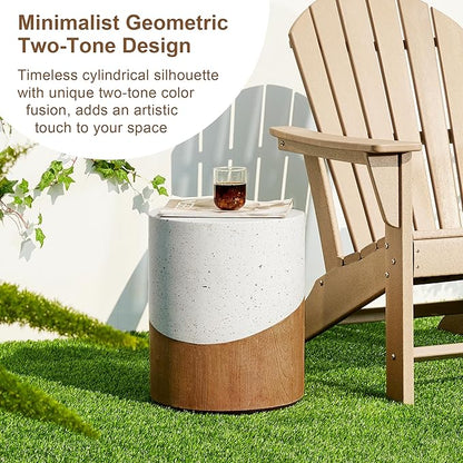 Giltzhome 17.25" H Decorative Garden Stool Set of 2, Faux Terrazzo End Table Planter Stand Accent Table for Garden Patio Lawn Home Indoor Outdoor,White