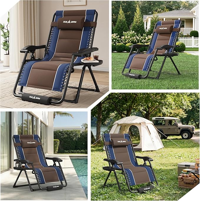 Amopatio Zero Gravity Reclining Patio Chair XXL Foldable Lounge Chair with Removable Cup Holder/Headrest/Footrest - Photo 9