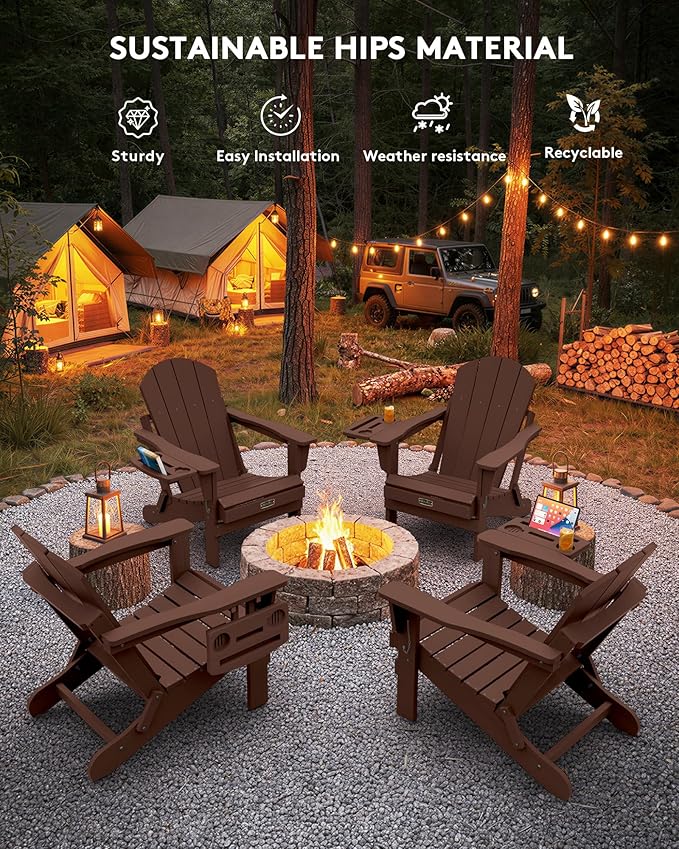 SERWALL Folding Adirondack Chair Set of 2, HIPS Adirondack Chairs with 4 in 1 Cup Holder - Photo 10