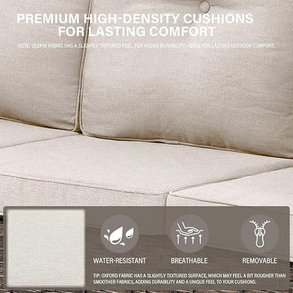 Belord 6-Seater Outdoor Sectional Sofa L Shaped Couch Patio Conversation Furniture Set, PE Wicker Patio Sectional Sofa with Removable Beige Cushion for Deck Sunroom Backyard