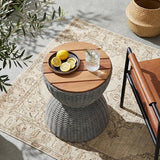 Christopher Knight Home Denhill 15.25" Outdoor Side Table, Round Patio End Table with Wood Top and Wicker Base - Photo 4