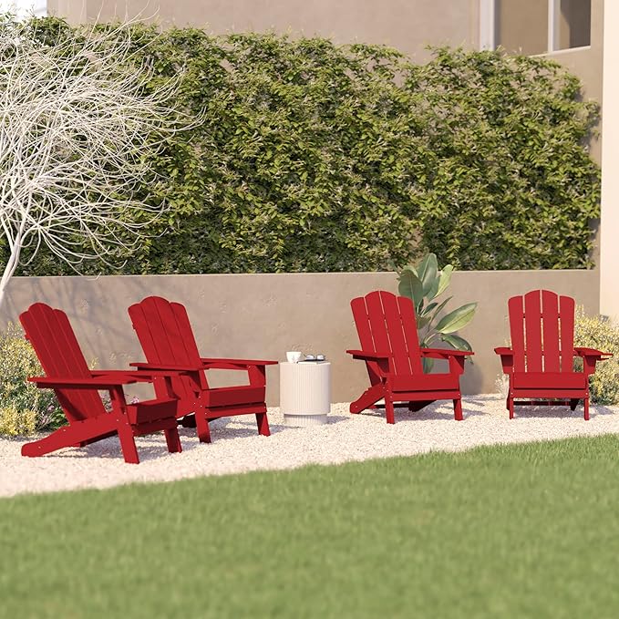 Flash Furniture Newport Adirondack Chairs with Cup Holders, Weather Resistant Poly Resin Adirondack Chairs, Set of 4 - Photo 2