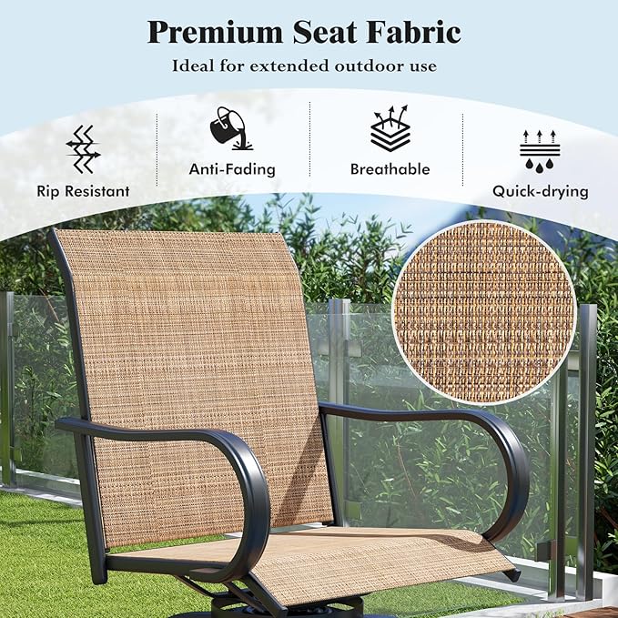Tangkula Outdoor Swivel Bar Stools Set of 4, Bar Height Tall Patio Chairs with Armrests & High Back - Photo 6
