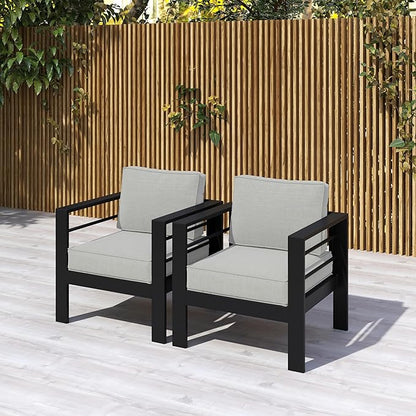 Kiss the Water Outdoor Patio Metal Furniture Chair, 2 PCS All-Weather Aluminum Outdoor Sofa with 5" Thick Soft Cushion and Wide Arm, Deep Seating Patio Couch for Balcony, Porch, Backyard