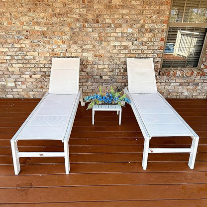 PURPLE LEAF Outdoor Chaise Lounge Set Adjustable Sunbathing Recliner with Side Table for Beach Poolside Patio Outside Aluminum Chaise Lounger Cream