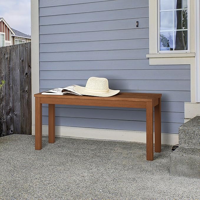 Furinno TIOMAN Outdoor Bench, Backless Garden Bench with Slatted Top, for Patio, Deck, Garden, 11.9" x 39.3" x 18.5", Light Wood