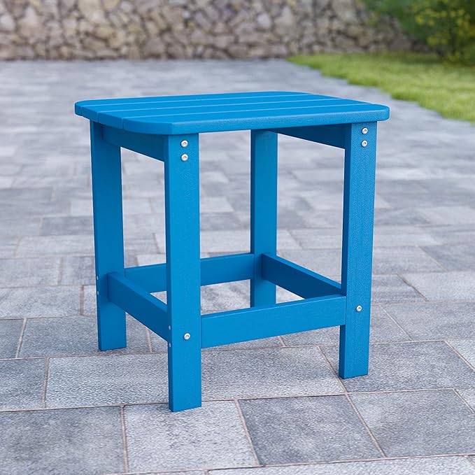 Flash Furniture Charlestown Tiered Commercial Poly Resin Adirondack Side Table - Blue - All-Weather - Indoor/Outdoor