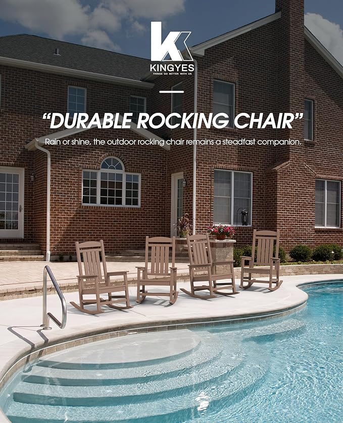 KINGYES Outdoor Rocking Chair Set of 2, HDPE Patio Rocking Chairs with 330lbs Support for Adults, Brown