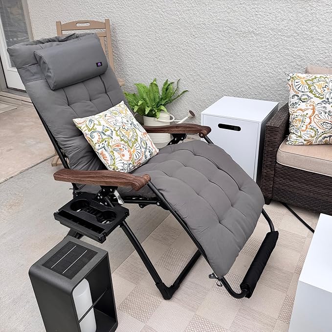PURPLE LEAF Oversized Outdoor Reclining Chair Patio Zero Gravity Chaise Lounge Folding Chair with Removable Cushion - Photo 1