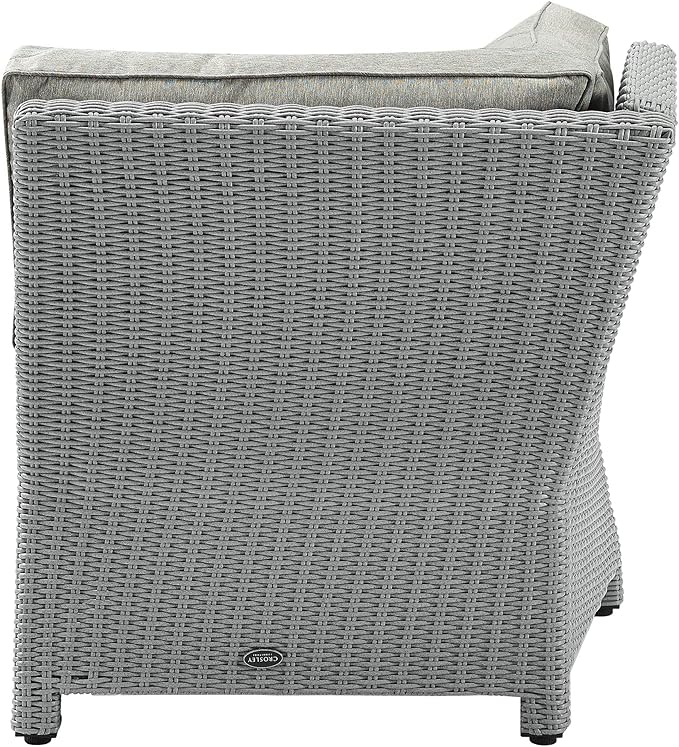 Crosley Furniture Bradenton Corner Outdoor Sectional Chair, Wicker Patio Chairs for Porch, Deck, Backyard, Gray with Gray Cushions