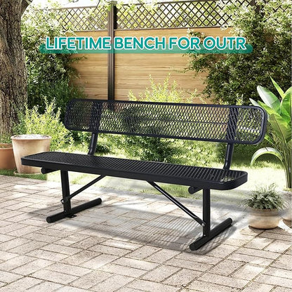 4/6/8 Feet Park Bench for Outside Heavy Duty Metal, Garden Benches Outdoor Bench with Backrest & Portable Frame, for Shopping Malls Stores Parks Patios Decks, Black