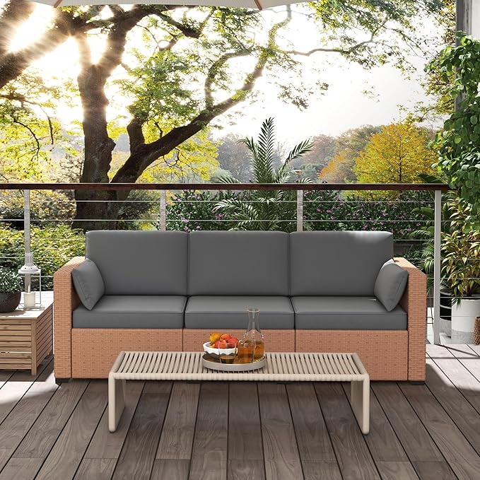 Outsunny Patio Couch PE Wicker Deep Seating Outdoor Sofa with Removable Cushions, 3 Seater Rattan Sofa - Photo 7