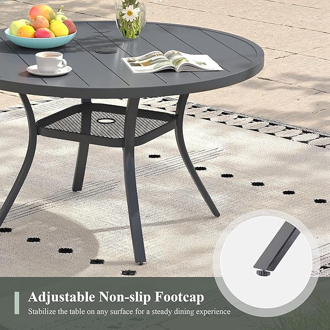 Outdoor Dining Table with Adjustable Umbrella Hole, 40.6" All-Weather Round Patio Dining Table for 4 - Photo 6