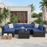 7-Piece Outdoor Patio Furniture Set, Modular Sectional Sofa with Water-Resistant Washable Thick Cushions & Coffee Table - Photo 7