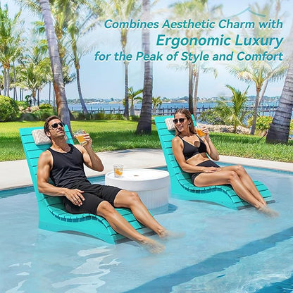 HDPS Pool Lounge Chairs, Use in Pools Lounge Chairs up to 10-Inches of Water, Chaise Chairs with Headrest, Lounge Chair Outdoor, Fade-Resistant Pool Lounger for Deck