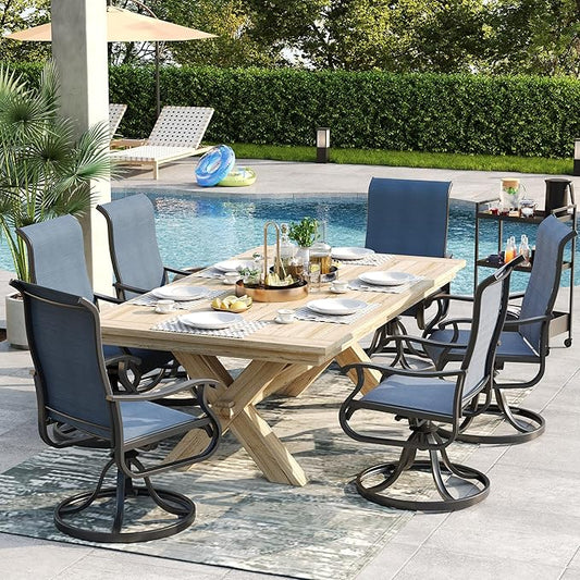 Patio Swivel Chairs Set of 4, Outdoor Dining Chairs with High Back, All-Weather Swivel Rocker Chair for Lawn, Porch or Garden (Navy)