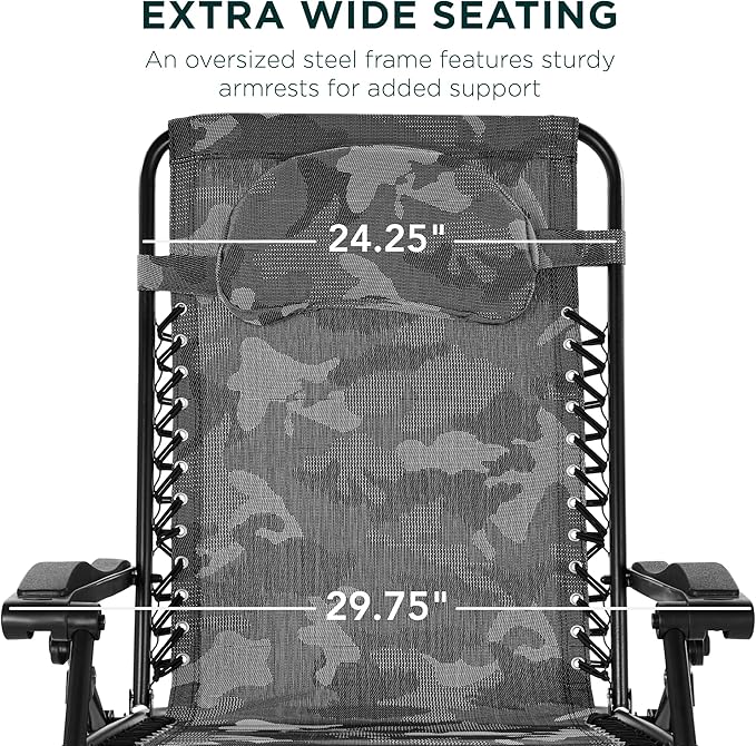 Best Choice Products Oversized Zero Gravity Chair, Folding Outdoor Patio Lounge Recliner w/Cup Holder Accessory Tray - Photo 3