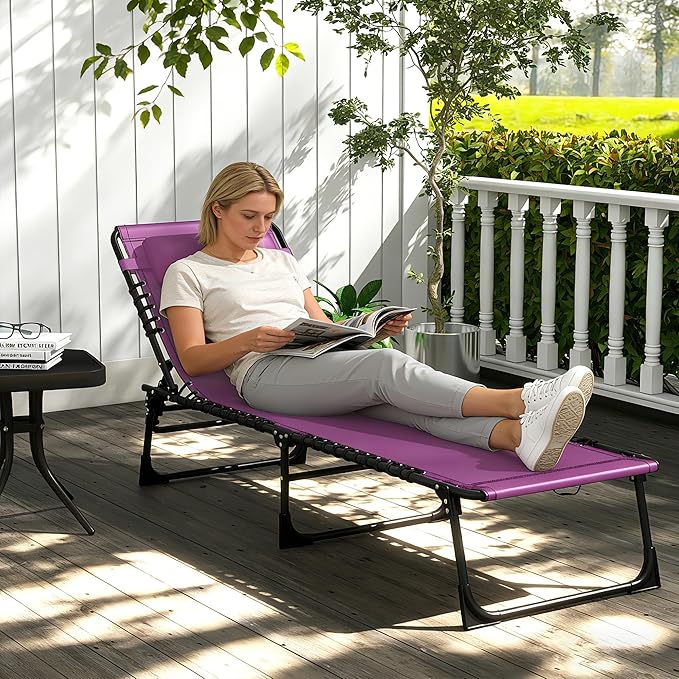 Outsunny Folding Chaise Lounge Chair, Patio Sun Tanning Chair, Outdoor Chaise Lounger with 4-Position Reclining Back - Photo 7