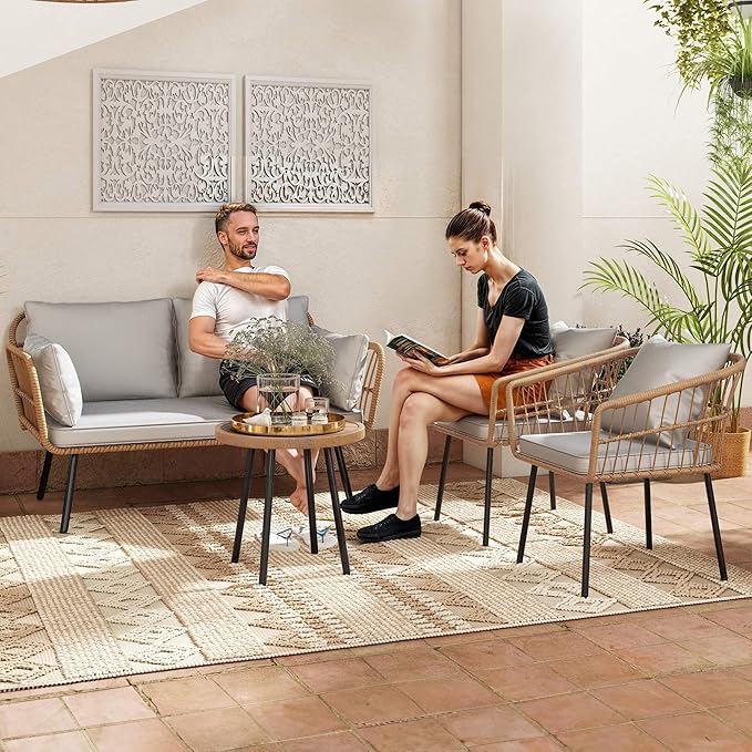 DWVO Patio Furniture Set 4 Pieces Boho Wicker Bistro Set - Photo 2