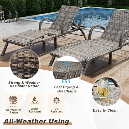 MEISSALIVVE Outdoor Lounge Chairs Set of 4, Patio Chaise Loungers with Adjustable 5-Position & Leg Support, PE Rattan Chaise Lounge, Wicker Pool Recliners Chair for Backyard, Porch, Deck, （Brown