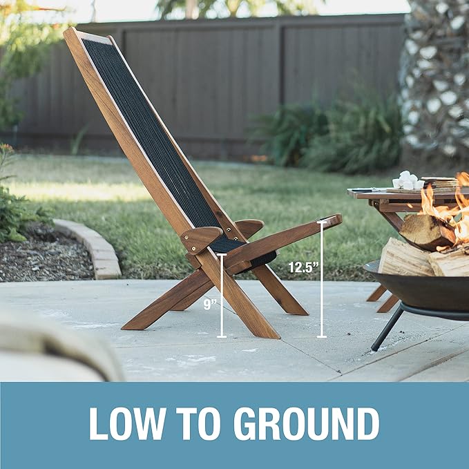 CleverMade Tamarack Folding Rope Chair - Foldable Outdoor Low Profile Wood Lounge Chair for the Patio, Backyard - Photo 5