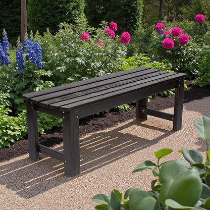 Shine Company Outdoor Wooden Backless Patio Garden Bench, 4 Ft, Black