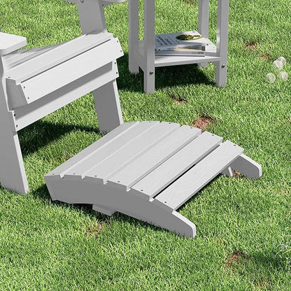 MXIMU Folding Adirondack Ottoman Set of 2: HIPS Plastic Outdoor Footrest Easy Assembly - All Weather Foot Rest Foot Stool for Adirondack Chair Use in Patio Garden Backyard Pool (White)