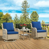 GAOMON 3 Piece Outdoor Patio Set, Wicker Rocking Bistro Set with 2 Swivel Chairs & Tempered Glass Top Table - Photo 1
