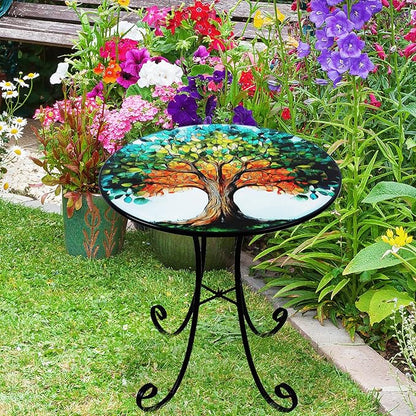 18" Side Table Outdoor, Tree Pattern Metal Accent Table, Indoor Small Round End Tables, Plant Stand Tables for Patio Yard Balcony Garden Bedside