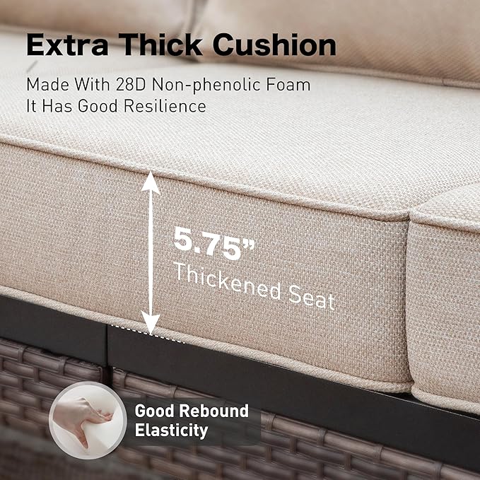 Metal Patio Furniture Loveseat with 5.75" Extra Thick Waterproof Cushion - Photo 3