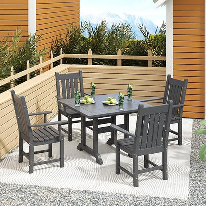 Costaelm Patio Dining Chairs, Plastic Outdoor Adirondack Chair with Arm, HDPE Poly Lumber, Waterproof Restaurant Bistro Dining Chair for Outside Porch Backyard Garden, Gray