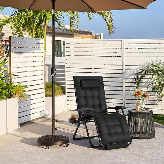 Yaheetech 26" Zero Gravity Chair Folding Reclining Lounge Recliner with Removable Pad & Headrest & Side Cup Holder Tray for Indoor and Outdoor Black/1