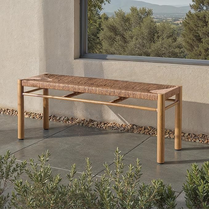 SAFAVIEH Couture Outdoor Patio Furniture Collection - Romona Tropical Bench, Natural Brown Rectangular with Woven Seat, Fully Assembled (CPT4002A)