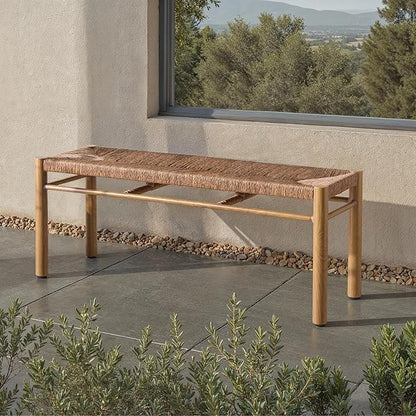 SAFAVIEH Couture Outdoor Patio Furniture Collection - Romona Tropical Bench, Natural Brown Rectangular with Woven Seat, Fully Assembled (CPT4002A)